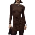 thumbnail image 1 of Women'S Autumn Long Sleeve Knit Fashion Basic Slim Fit Party Cocktail Evening Bodycon Short Dress Brown L, 1 of 8