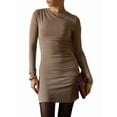 thumbnail image 1 of Women'S Autumn Long Sleeve Knit Fashion Basic Slim Fit Party Cocktail Evening Bodycon Short Dress Light Khaki M, 1 of 8