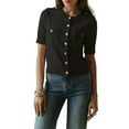 thumbnail image 1 of Women'S Autumn Simple Elegant Double Pocket Metal Button Knit Top Temperament Round Neck Cardigan Black L, 1 of 6