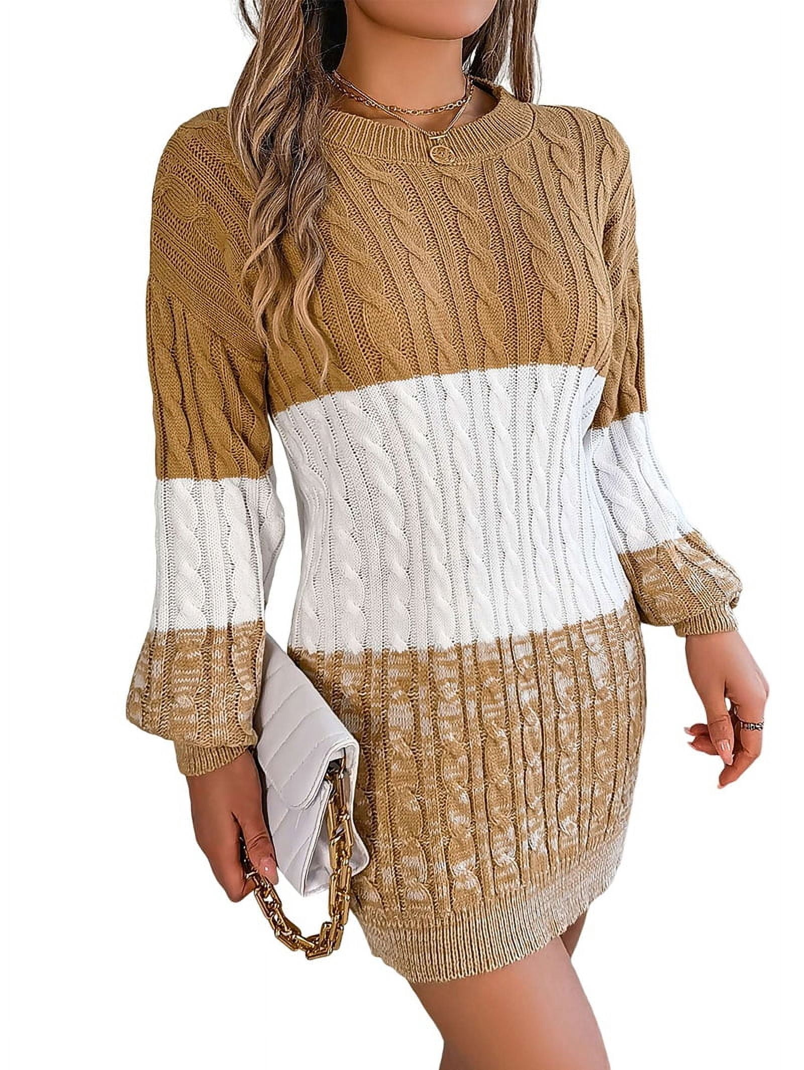 cable knit lantern sleeve sweater dress Sweater Dress for Women Cable Knit Lantern Sleeve Sweater Dress Without Belt Sweater Dress for Women (Color : Khaki, Size : Medium) : Amazon.ca: Clothing, Shoes & Accessories