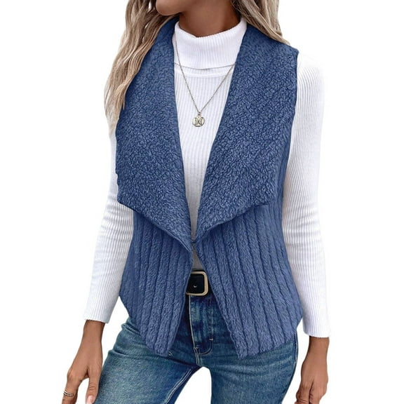 Women'S Autumn and Winter Casual Simple Sleeveless Plush Vest Vest Jacket Cardigan Vest Blue L