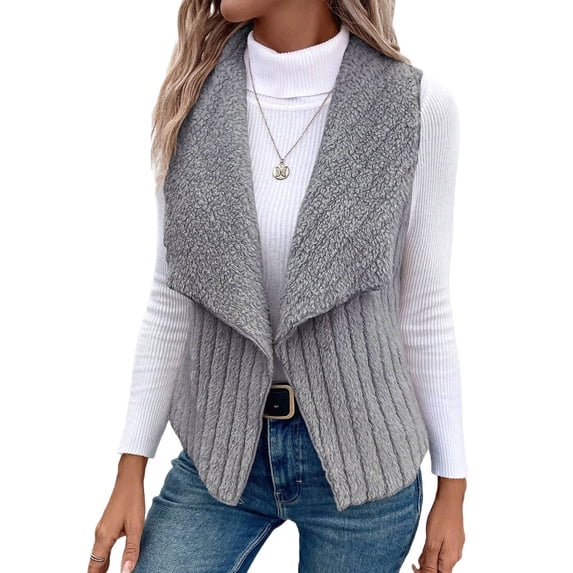 Women'S Autumn and Winter Casual Simple Sleeveless Plush Vest Vest Jacket Cardigan Vest Grey S