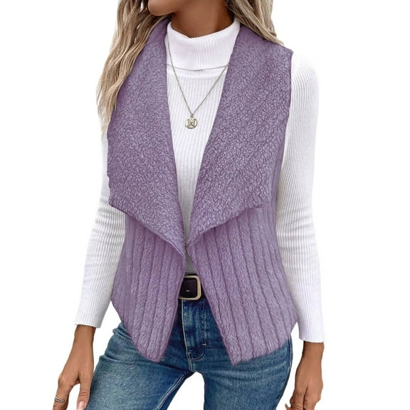Women'S Autumn and Winter Casual Simple Sleeveless Plush Vest Vest Jacket Cardigan Vest Purple L