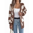 thumbnail image 1 of Women'S Autumn and Winter Contrast Color Plaid Lantern Sleeve Cardigan Sweater Mid-Length Coat Coffee Color M, 1 of 9
