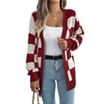 thumbnail image 1 of Women'S Autumn and Winter Contrast Color Plaid Lantern Sleeve Cardigan Sweater Mid-Length Coat Wine Red L, 1 of 9