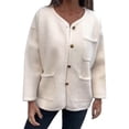 thumbnail image 1 of Women'S Autumn and Winter Fashion Casual Round Neck Long Sleeve Button Woolen Coat with Pockets White L, 1 of 7