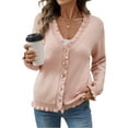 thumbnail image 1 of Women'S Autumn and Winter Knitted Cardigan Jacket Fashionable and Elegant Ruffle Button Sweater Tops Pink S, 1 of 7