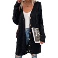thumbnail image 1 of Women'S Autumn and Winter Long Sleeve Cardigan Sweater Cable Knit Front Button Long Coat Black L, 1 of 7