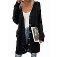 thumbnail image 1 of Women'S Autumn and Winter Long Sleeve Cardigan Sweater Cable Knit Front Button Long Coat Black XL, 1 of 7