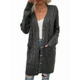 thumbnail image 1 of Women'S Autumn and Winter Long Sleeve Cardigan Sweater Cable Knit Front Button Long Coat Dark Gray L, 1 of 7