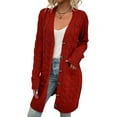 thumbnail image 1 of Women'S Autumn and Winter Long Sleeve Cardigan Sweater Cable Knit Front Button Long Coat Rust Red M, 1 of 7