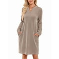 thumbnail image 1 of Women'S Autumn and Winter Loose V-Neck Pocket Casual Long Sleeve Home Clothes Dress with Pockets, 1 of 9
