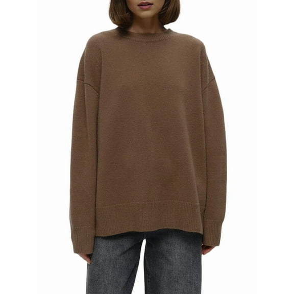 Women'S Autumn and Winter Loose Warm Simple Pullover Solid Color Knitted Sweater Camel L