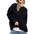 thumbnail image 1 of Women'S Autumn and Winter Round Neck Pullover Loose Casual Long Sleeve Knitted Sweater Pullover Tops Black L, 1 of 9