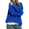 thumbnail image 1 of Women'S Autumn and Winter Round Neck Pullover Loose Casual Long Sleeve Knitted Sweater Pullover Tops Blue XL, 1 of 9