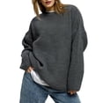 thumbnail image 1 of Women'S Autumn and Winter Round Neck Pullover Loose Casual Long Sleeve Knitted Sweater Pullover Tops Dark Grey S, 1 of 9