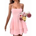 thumbnail image 1 of Women'S Backless Bow-Knot Tie Spaghetti Strap Mini Dress Club Party Dresses Pink XS, 1 of 9