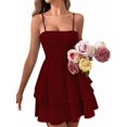 thumbnail image 1 of Women'S Backless Bow-Knot Tie Spaghetti Strap Mini Dress Club Party Dresses Wine Red #26 XS, 1 of 9