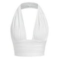 thumbnail image 1 of Women'S Backless Crop Halter Pullover Summer Deep V Neck Sleeveless Vest Ivory White S, 1 of 8