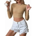 thumbnail image 1 of Women'S Backless Long Sleeve Ribbed Knit Crop Top Slim Fit Crew Neck Twist Back Cut Out Fitted Shirt Khaki L, 1 of 8