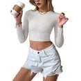 thumbnail image 1 of Women'S Backless Long Sleeve Ribbed Knit Crop Top Slim Fit Crew Neck Twist Back Cut Out Fitted Shirt White S, 1 of 8