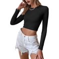 thumbnail image 1 of Women'S Backless Long Sleeve Ribbed Knit Crop Top Slim Fit Crew Neck Twist Back Cut Out Fitted Shirt, 1 of 8