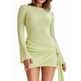 thumbnail image 1 of Women'S Backless Pleated Mini Dress Long Sleeve Knit Crochet Sexy- Party Sweater Dresses Yellow-Green L, 1 of 8