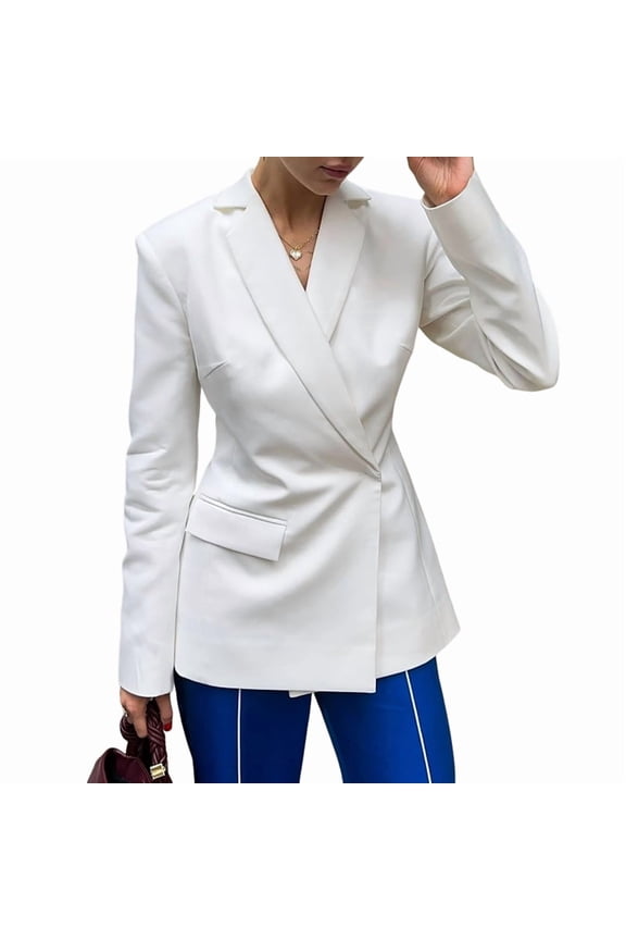 Women'S Backless Slim Fit Blazer Long Sleeve Fashion Office Wear Elegant Formal Jacket White L