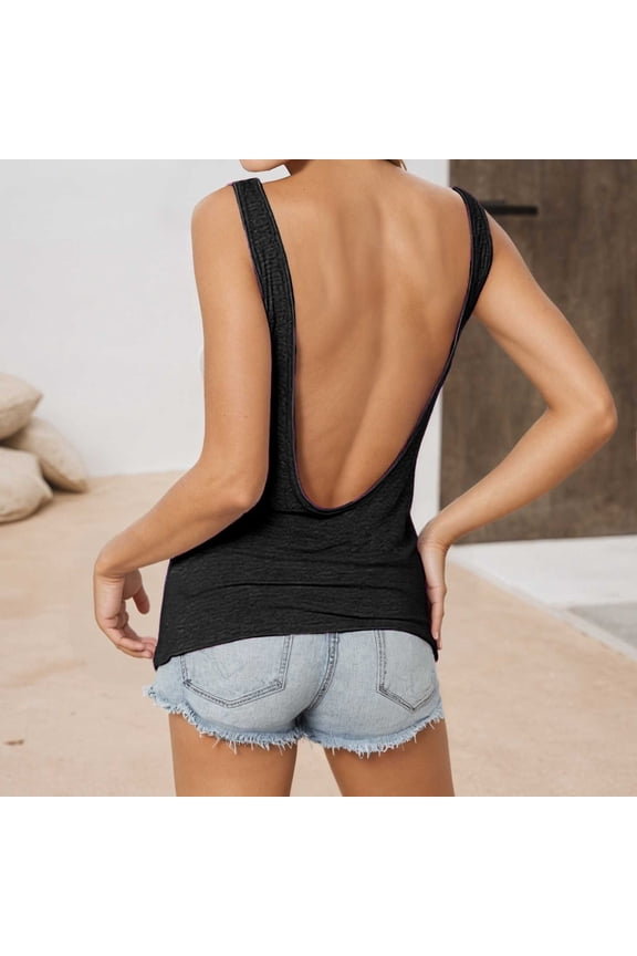 Women'S Backless Tank Top Women'S Solid Back With A Deep V Sexy Backless Slim And Elastic Vest Black XXL