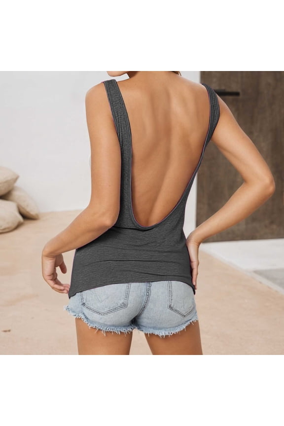 Women'S Backless Tank Top Women'S Solid Back With A Deep V Sexy Backless Slim And Elastic Vest Dark Gray XL