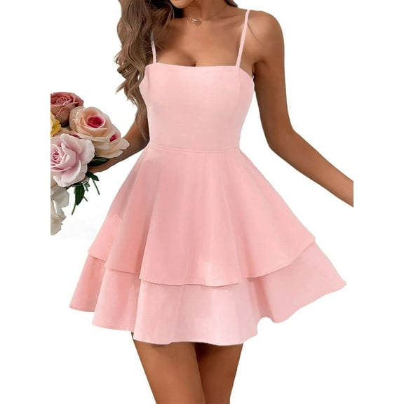 Women'S Backless Tie Short Dress Summer Models Halter Dresses Pink L