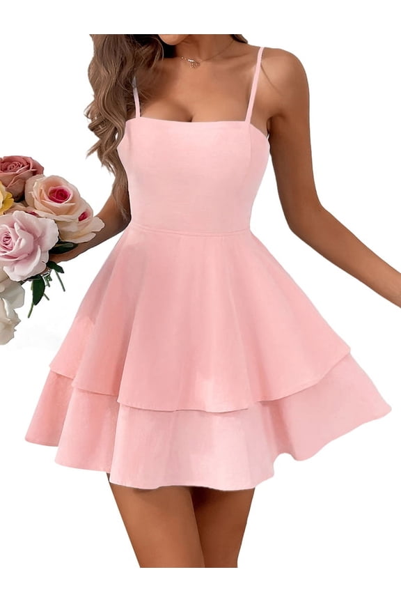 Women'S Backless Tie Short Dress Summer Models Halter Dresses Pink S