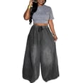 thumbnail image 1 of Women'S Baggy Jeans Cropped Elastic Waist Denim Pants Loose Trousers with Pockets Gray XXXL, 1 of 7