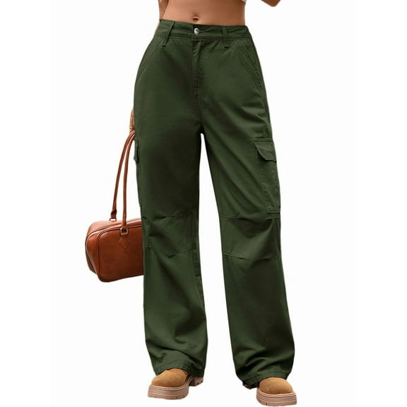 Women'S Baggy Jeans Pull on Stretchy Loose High Waisted Wide Leg Denim Pants Y2K 90s Army Green L