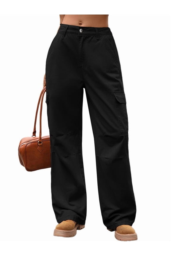 Women'S Baggy Jeans Pull on Stretchy Loose High Waisted Wide Leg Denim Pants Y2K 90s Black S