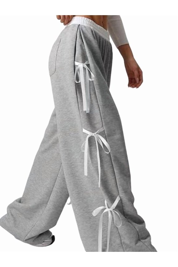 Women'S Baggy Sweatpants Elastic Waist Casual Bo-W Wide Leg Pants with Pocket Y2K Going Out Travel Pants Gray L