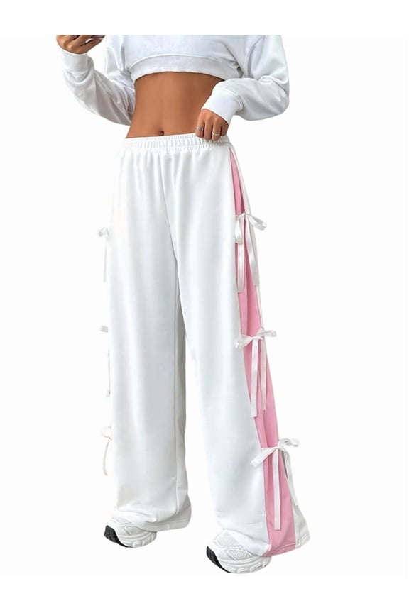 Women'S Baggy Sweatpants Elastic Waist Casual Bo-W Wide Leg Pants with Pocket Y2K Going Out Travel Pants White XL