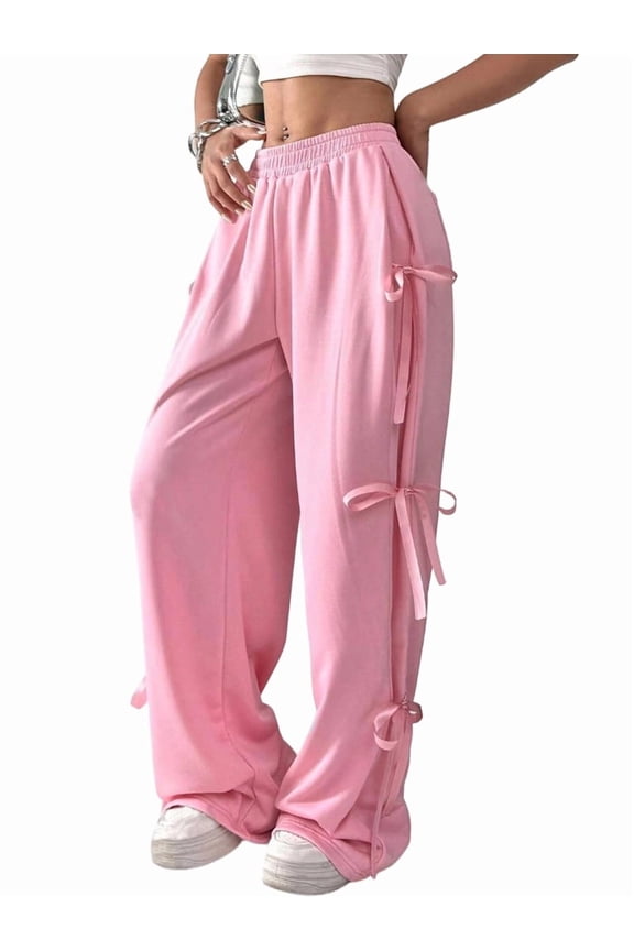 Women'S Baggy Sweatpants Elastic Waist Casual Wide Leg Pants with Pocket Y2K Going Out Travel Pants Pink M