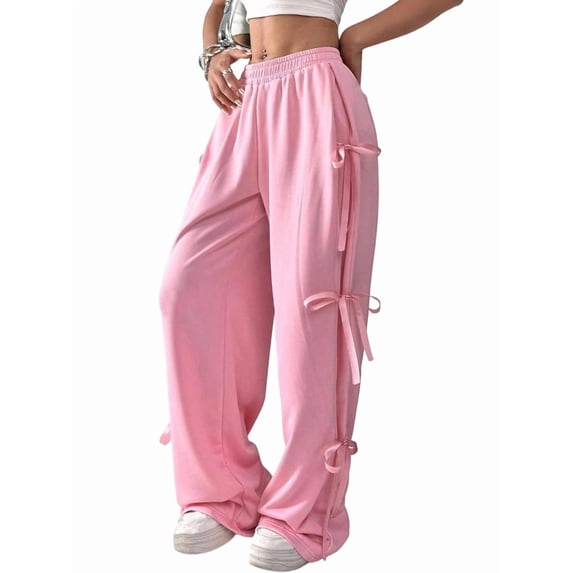 Women'S Baggy Sweatpants Elastic Waist Casual Wide Leg Pants with Pocket Y2K Going Out Travel Pants Pink XS