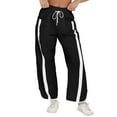 thumbnail image 1 of Women'S Baggy Wide Leg Pants Casual Drawstring Elastic Waisted Contrast Color Workout Y2K Track Pants Black L, 1 of 7