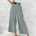 thumbnail image 1 of Women's Basic Bottoms  Rydcot Woman Pants,Women Casual Solid Pants,Linen Drawstring Elastic Waist Long Wide Leg Pants,Gray 6(M), 1 of 8