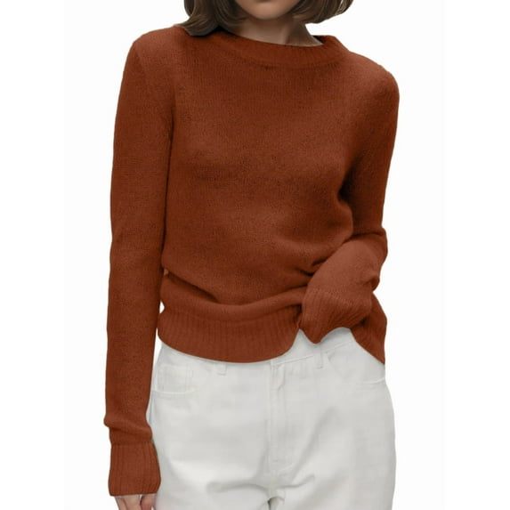 Women'S Basic Crewneck Sweater Long Sleeve Round Neck Pullover Khaki M