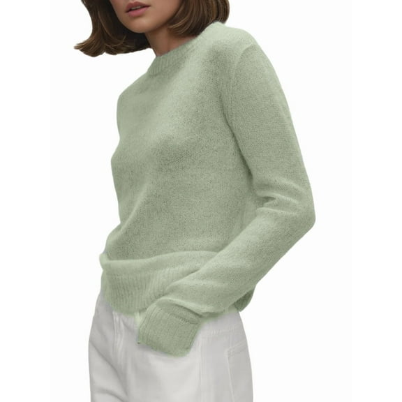 Women'S Basic Crewneck Sweater Long Sleeve Round Neck Pullover Light Green S