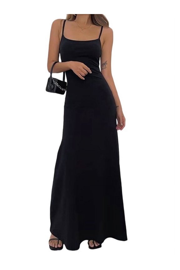 Women'S Basic Lounge Slip Long Dress Elegant Sleeveless Backless Ribbed Bodycon Maxi Dresses