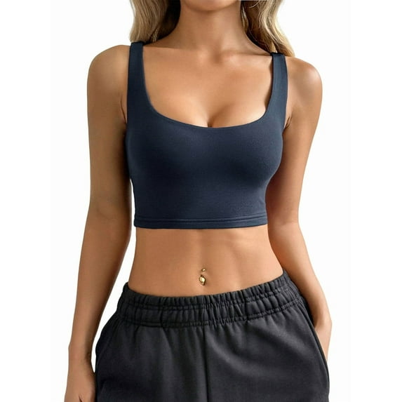 Women'S Basic Sleeveless Tank Top U Neck Casual Summer Clothes Navy Blue M