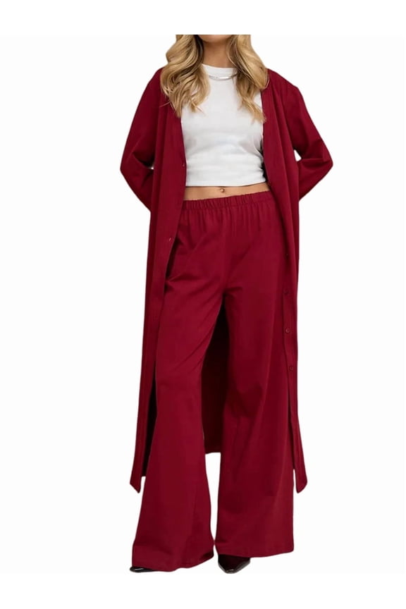 Women'S Basic Solid Color Front Open Extra Long Knit Cardigan Loose Lace-Up Extra Long Cardigan Red Cardigan M