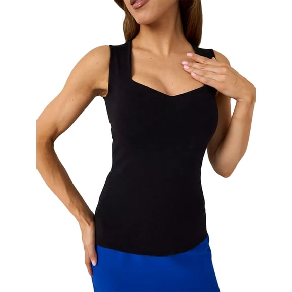 Women'S Basic V Neck Tank Tops Sleeveless Shirts Slimming Summer Tops Black L