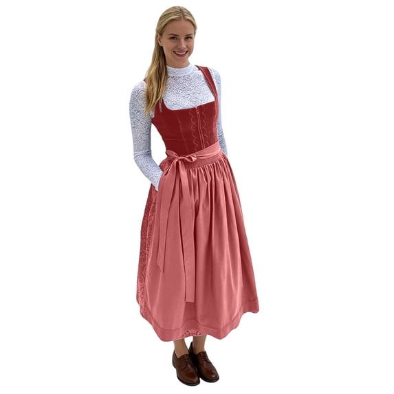 Women'S Bavarian Oktoberfest Dirndl Dress With Apron Costume German Outfit Velvet Dress Lace-Up