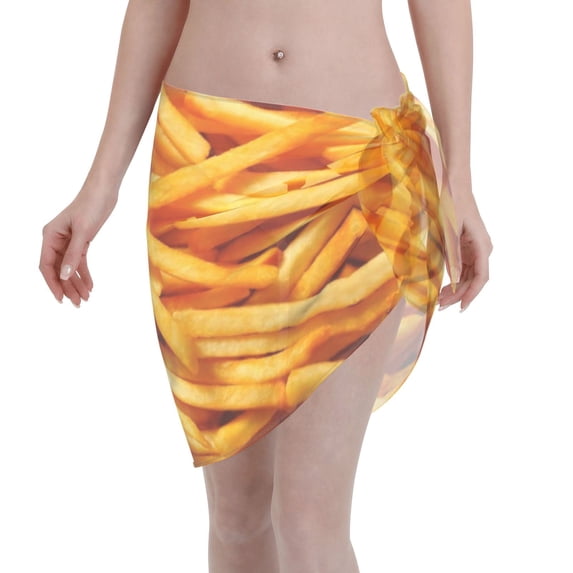 Women'S Beach Cover Up Short Sarong Dress French Fries Wrap Chiffon Shawl