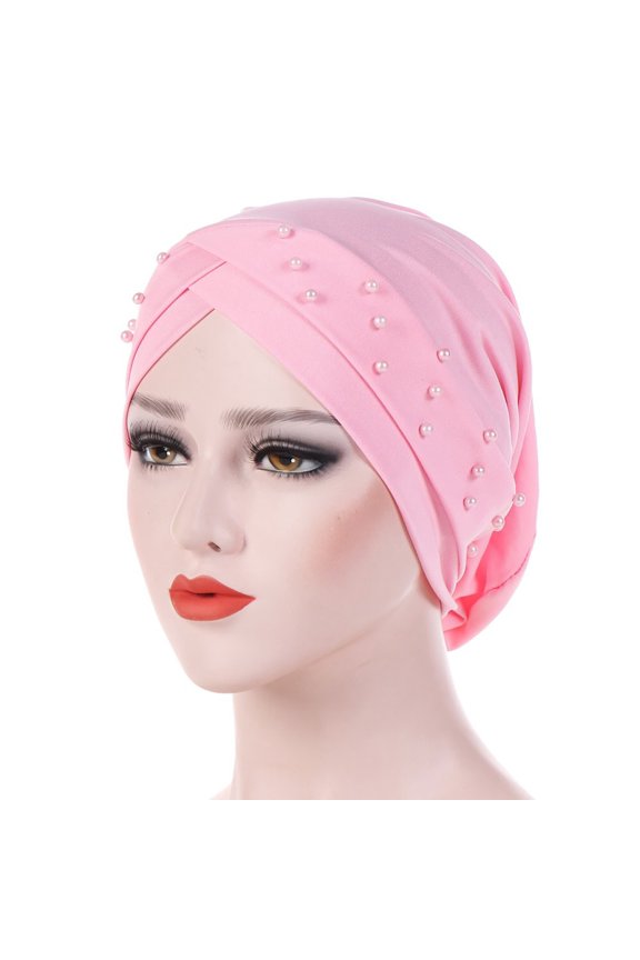 Women'S Beads Elastic Turban Hat Cancer Chemo Cap Hijab Head Wrap - Women'S Forehead Cross Indian Hat Beaded Headscarf Pink, Hair Care, Back to School, Wedding, Christmas,Season, Anniversary, Thank